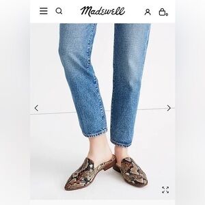 Madewell The Frances Mule Loafer Snake Embossed Leather Black Tan Orange 7.5